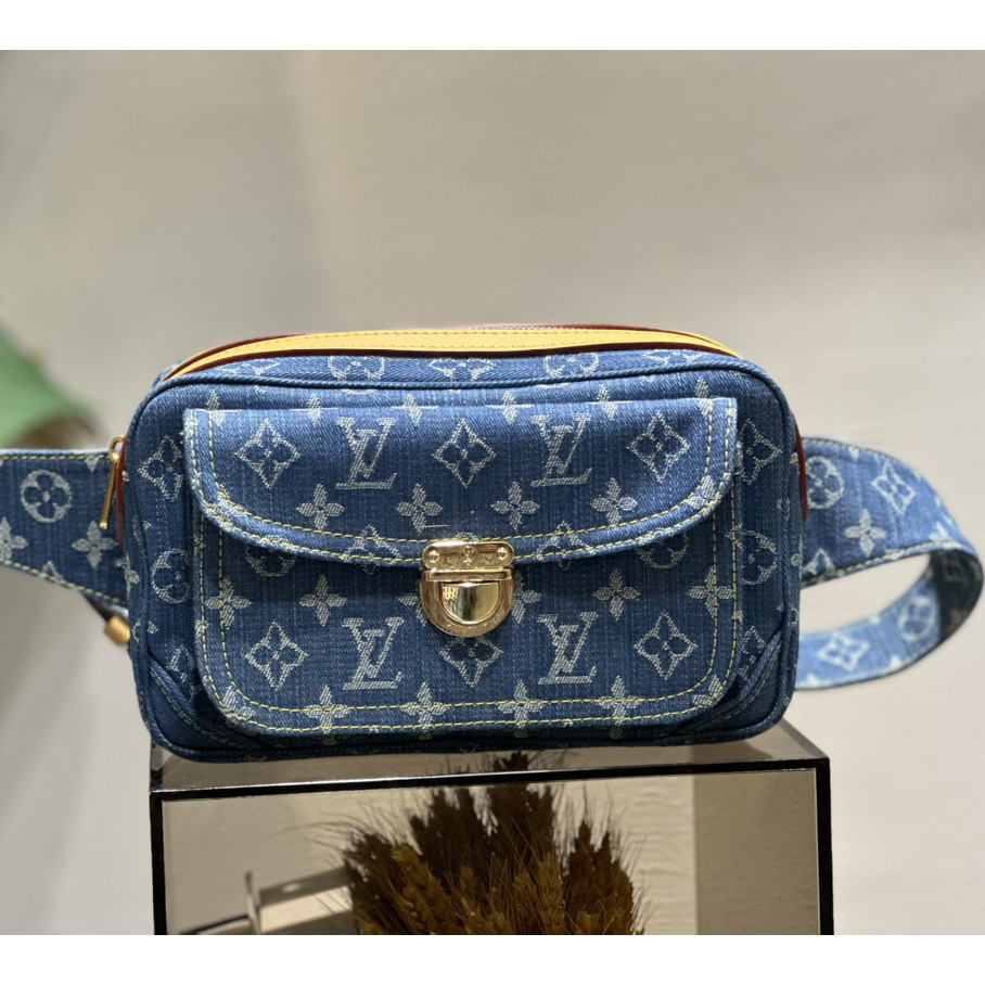 LOUIS VUITTON Monogram Denim Bum Bag Belt Body Bag Blue M95347